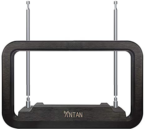 ANTAN DVB-T655VA Indoor TV Antenna 25-35 Miles Range -Support 8K 4K 1080P UHF VHF Freeview Channels with Longer 10ft Coaxial Cable, Black