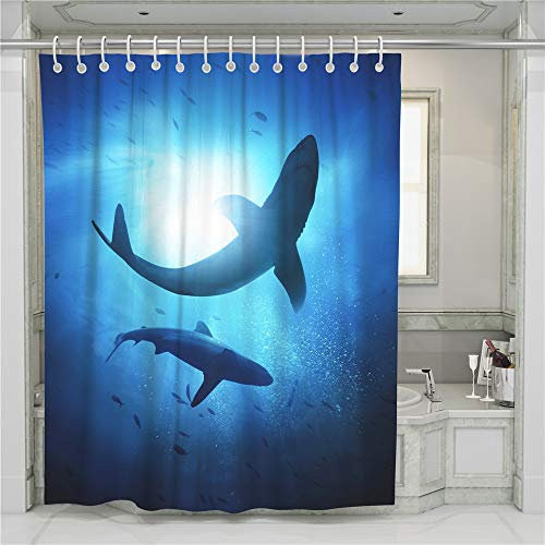 Enhome Anti-Schimmel Wasserdicht Duschvorhang Für Badezimmer, 3D Hai Wasserdichten Polyestergewebe Badezimmer Vorhang Gewebe Mit 12 Duschvorhangringe (1.Carcharhinus melanopterus,90x180cm)