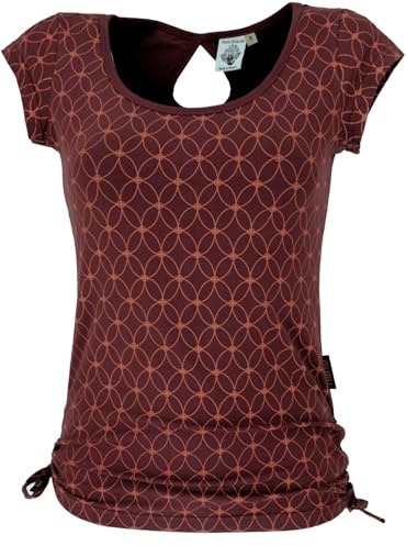 Yoga T-Shirt aus Bio-Baumwolle mit Flower of Life, Damen | Leichtes, elastisches Shirt, dezentem Druck, passt sich der Figur an, seitliches Raffen für lockere Form