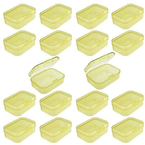 Goodma 18 Pieces Rectangular Empty Mini Clear Plastic Organizer Storage Box Containers with Hinged Lids (55 x 40 x 20 mm, Yellow)
