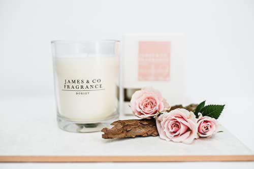 James & Co Nr. 12 Rose & Oud (English Rose & Exotic Woods) Duftkerze aus natürlichem Glas – bis zu 35 Stunden Brenndauer