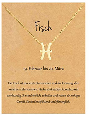 22Baby Anmutige Sternzeichen Halskette | Fische | Karte mit Sternzeichen-Charakteristik | Vergoldet | Kleines Geschenk Freund Freundin | Geschenkideen Astrologie Horoskop