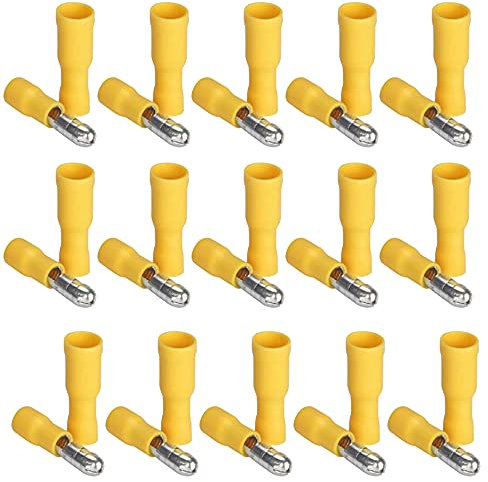 Ruidee 50 Set Connettori a Proiettile Morsetti Elettrici Maschio e Femmina Connettori Bullet Isolati Terminali a Crimpare per Fili Capicorda Elettrici per Cavi da 0,5 a 1,5 mm²（PZD/Yellow）