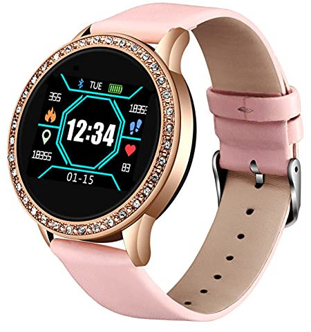 Gmjay Orologio Intelligente da Donna Misuratore di Pressione Sanguigna Cardiofrequenzimetro Cinturino da Polso Intelligente Fitness Tracker Smartwatch,Pink