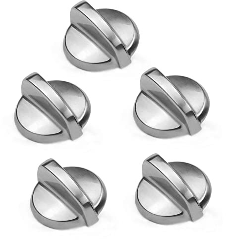 Fetechmate WB03T10325 Metal Replacement Stove Knobs Fit for General Electric/GE Range, 5 Pack Heavy Metal Burner Control Knobs D-Shaft Replace 2691864, JGP329SET1SS, JGP633SET2SS Stove Knobs