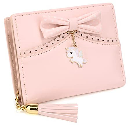 UTO Einhorn Geldbörse Damen Kindergeldbörse für Mädchen Nette Einhorn Bowknot Kartenhalter Süß PU Leder Geldbeutel Portemonnaie Portmonee für Tochter Weihnachten Neujahr Rosa