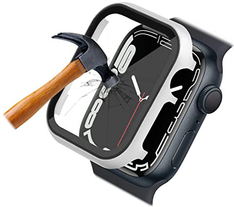 Aluminium Case mit Displayschutz für die Apple Watch Series 8 7 6 5 4 3 2 1 SE ; 45mm 44 42 41 40 38 Schutz-Hülle mit integriertem Schutz-Glas 9H (41mm Silber)