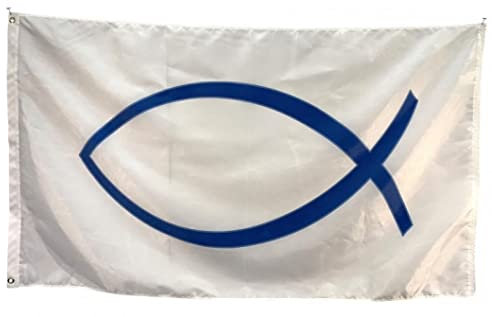 Fyon Flagge Jesus Christus, das echte Ding, UV-beständig, doppelt bedruckt und doppelt genäht, 150D-Polyester, 90 x 150 cm, Banner (Fisch)