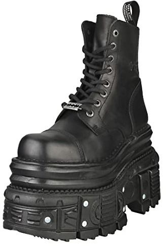 New Rock Boots MILI083CCT-C4 Unisex Metallic Black Leather Platform Military 11