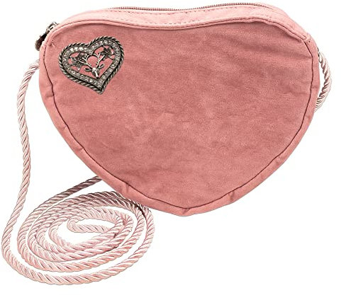 Alpenflüstern Herztasche Strassherz-Hirsch - Damen Trachtentasche in Herzform, Schultertasche fürs Dirndl, Herz Handtasche zur Tracht, Dirndltasche (rosa-rosé) DTA067