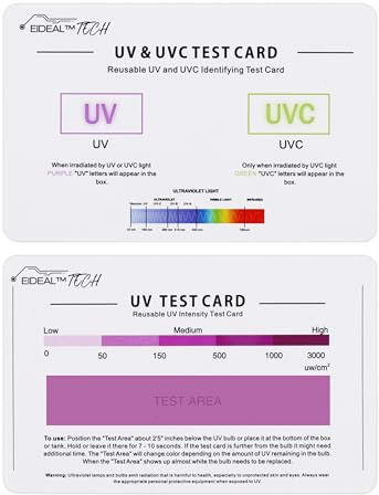EIDEAL™ | UV & UVC Test Card & UV Intensity Test Card | 3-in-1 UV Test Card | UVA & UVC Light Identifying Card | UV Bulb & LED Intensity Reading Card | UV Dosage Indicator Card | UVB Tester