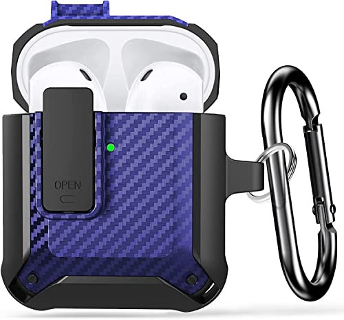 Lopnord Cover per Airpod con Serratura, Compatibile con Apple Airpods Custodia di Seconda Generazione con Portachiavi, Custodia Robusta per AirPods 1a Cover di Ricarica [LED Frontale Visibile]