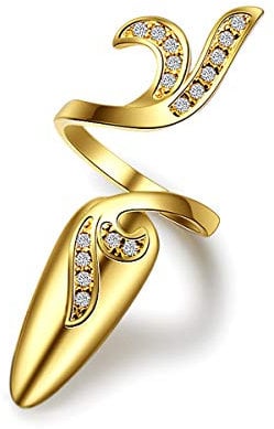Uloveido Little Finger Nail Cover Ring Art Decorations Fingernail Rings Crystal Rhinestone Nail Cap Jewelry for Women Girls SZ287-4 (Gold)