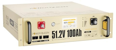 Power Queen 51.2V 100Ah LiFePO4 Batterie für Home Power, Kommunikationssystem, 5120Wh Leistung, 100A BMS, LCD bunter Touchscreen, intelligente Strombegrenzungsfunktion, perfekt für Off-Grid
