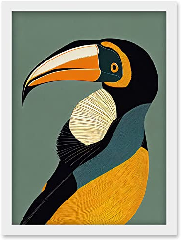Wee Blue Coo Keel Billed Toucan Bird Portrait Vintage Illustration Artwork Framed Wall Art Print A4