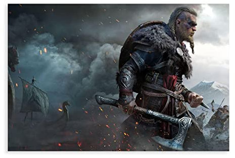 MOIT Wikinger in Valhalla Leinwand-Poster, Wandkunst, Dekoration, Bild, Gemälde für Wohnzimmer, Schlafzimmer, Dekoration, Rahmen-Stil, 30 x 45 cm