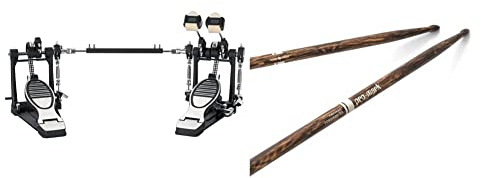 XDrum Fußmaschine Pro Doppel (2 Pedale, Doppelkettenzug, 4 Side Beater) & ProMark Schlagzeug Sticks - Classic 5A Drum Sticks - FireGrain - Keine übermäßige Vibration - 1 Paar