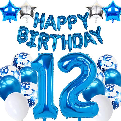 12. Geburtstagsdeko Junge, Luftballon 12. Geburtstag Blau, 12. Geburtstag Dekoration Blau, 12 Jahr Geburtstagsdeko Blau, Luftballon 12 Geburtstag für Mädchen Jungen 12 Jahr Party Deko