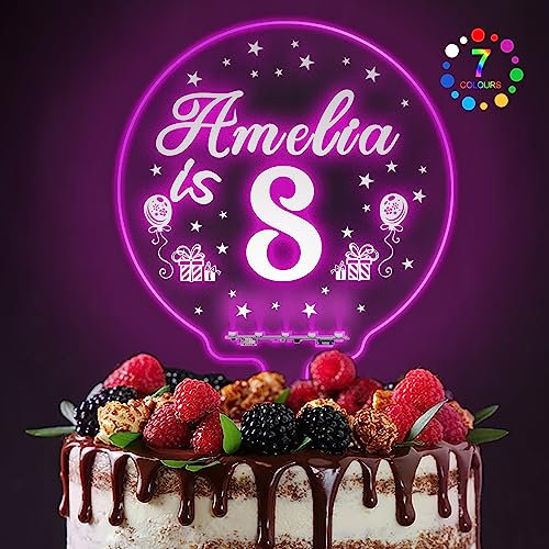 Personalised LED Cake Topper 7 Colour Changes Light Up Cake Toppers Acrylic Happy Birthday Cake Topper Cake Decorations for 1st 10th 16th 18th 20th 21st 30th 40th 50th 60th 70th 80th(Design 4)