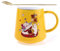 lachineuse - Tasse Chat Maneki Neko 250ml - Mug Jaune en Porcelaine avec Couvercle & Cuillère - Mug Japonais Original à Thé & Café - Chat Japonais Kawaii Lucky Cat - Idée Cadeau Japon Asie