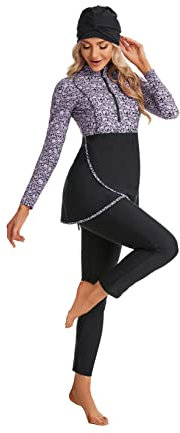 ShuoBeiter Burkini Badeanzüge für Damen Bescheidene Bademode Islamischer Langarm Badeanzug Vollständiger Hijab(3XL,S2)