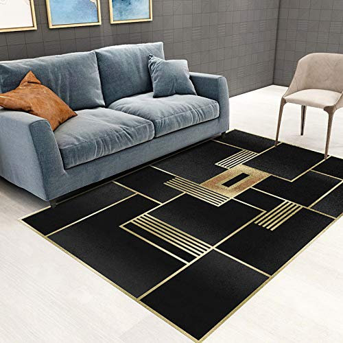 Teppich Moderner Wohnzimmer Teppich 150 X 200 cm Schwarze und goldene Geometrie Korridor Schlafzimmer, Küche, Wohnzimmer 150 * 200cm