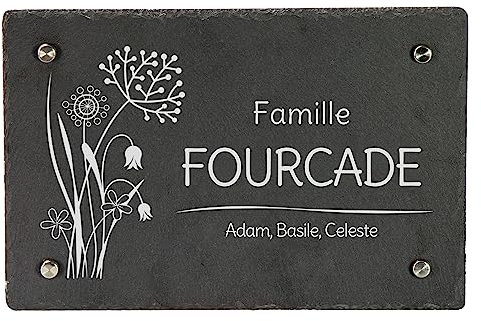 LAUBLUST Plaque porte personnalisée - Motif Floral - Plaque de porte d'entrée avec nom - env. 30x20 cm, 4 supports muraux en inox