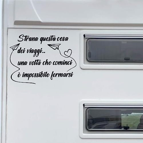 Adesivo sticker camper frase frasi AMORE PASSIONE VIAGGIARE CAMPER -caravan roulotte- accessori grafiche fiancata scegli colore cod.1980 (070 Nero, cm 35 x 26)
