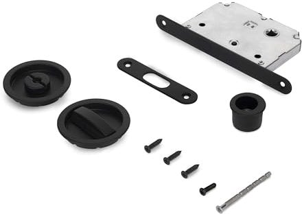 Emuca - Kit di serratura con rosetta rotonda, maniglia con serratura per porta scorrevole, Ø57mm, Acciaio, Nero