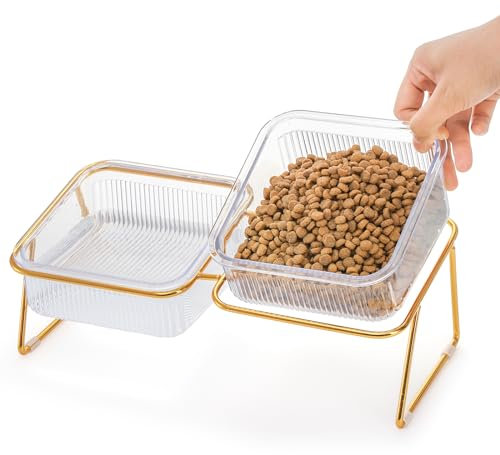 Mezchi Katzennäpfe Erhöhte, 2x710ml erhöhte Futternäpfe Futterspender für Indoor-Katzen oder Hunde, 15° geneigter Katzenfutter- und Wassernapf mit Eisenständer für Welpen, Hasen, Katzen