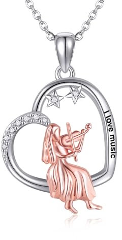 URONE Violine Halskette Sterlingsilber Herz Musik Anhänger Musik Themen Schmuck Geburtstags Geschenke für Frauen Mädchen
