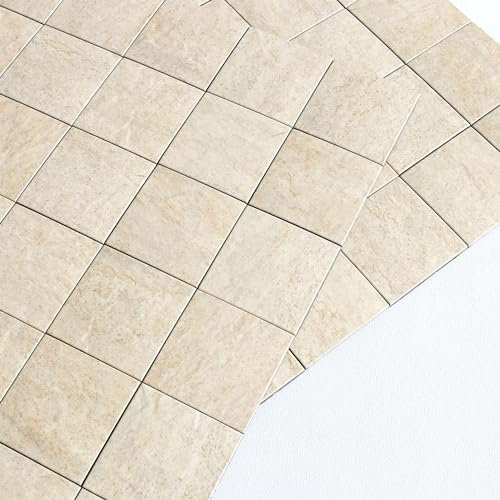 M MOFIT Piastrelle adesive quadrate a mosaico, opache, effetto pietra naturale, autoadesive, per bagno (beige, 5 fogli)