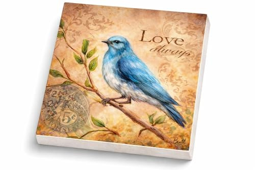 ECHTE MAMOR Untersetzer | handgefertigt | - 350 Gramm schwer - 10cm - Tisch Ablage für Tassen, Glas, Getränke oder Vasen | Deko für Esstisch, Kommode | Blauer Vogel Love Allways (407)