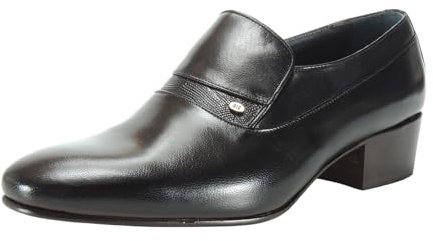 Calzados Romero 0096 Zapato de Tacón Cubano de 4CM para Hombre Suela o Piso de Cuero Negro Talla 45