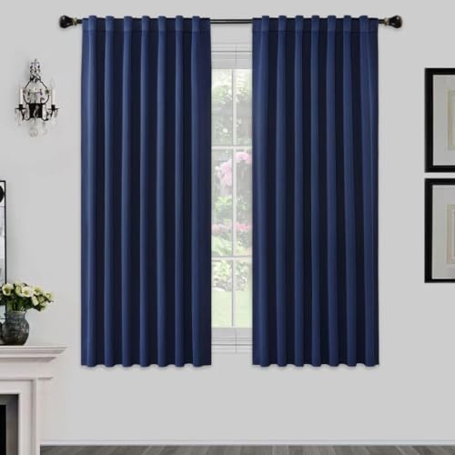 Joydeco Gardinen Blickdichte Vorhänge mit Schlaufen Verdeckten Marineblau | 2er Set,H158 x B106 cm,Verdunklungsvorhänge für Schlafzimmer und Wohnzimmer,Hitzeschutz Thermovorhang,UV-schutz