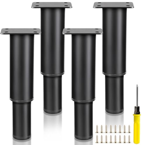 AiQInu 4 Stück Möbelfüße, Möbelfüße Höhenverstellbar 12-22cm, Mit 18 Pcs Schrauben + 1 Pcs Schraubendreher, für Möbel, Sofa, Tisch, Stuhl, Schreibtisch, Küche, Schrank, Schränke Beine Füße