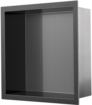 KINKIBOS Wandnische Dusche Edelstahl, Keine Fliesen Erforderlich, Eingebettet Duschnische 30 x 30 x 10 cm, Duschnische Einzelregal Lagerung Grau Schwarz