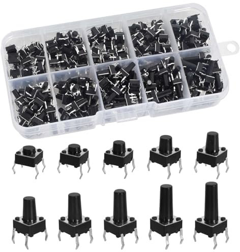 200pcs Interruttore a pulsante tattile Micro Assortment Tact Assortment a 4 Pin,Micro Interruttori Tattili,Momentaneo Interruttore a Pulsante Tattile 6×6×4.5/5/6/7/8/9/10/11/12/13mm