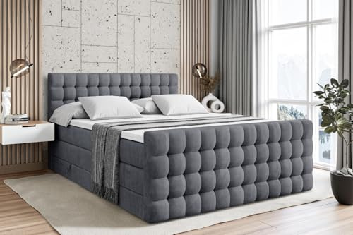ALTDECOR Boxbett H3 H4 Matratze VIONE-Z King - 160x200 - Dunkelgrau | Lattenrost, Topper, Boxspringbett mit Bettkasten, Bett mit Stauraum, Doppelbett, Polsterbett