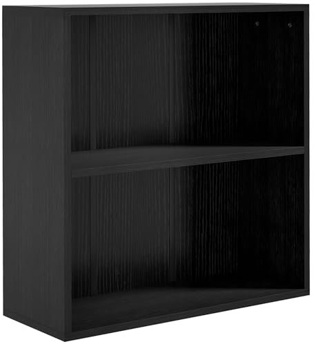 HOMCOM 2 Tier Low Bookcase with Adjustable Shelf, Bookshelf, Display Storage Shelf with 2 Compartments for Home Office, Living Room, Study, Black