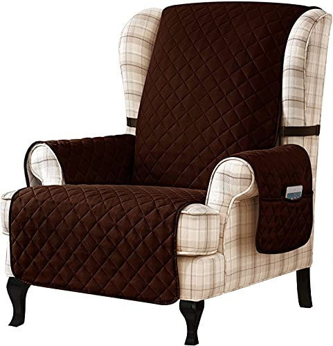 Wendbarer Schonbezug für Ohrensessel mit elastischen Bändern, waschbarer Möbelschutz für Wohnzimmer, dunkles Kaffeefarben, ideal für Erwachsene, Kinder und Haustiere.
