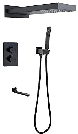 Thermostatischer Duschmischer, schwarzes Duschset, Mischer, 3 Funktionen, Duschset, 8 Zoll, 500 x 220 mm, rechteckig, quadratisch, Regenduschköpfe, B (schwarz)
