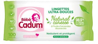 Cadum Lingettes Bebe Ultra-Douce Natural Caresse à l Huile d Amandes Do - Le sachet de 100