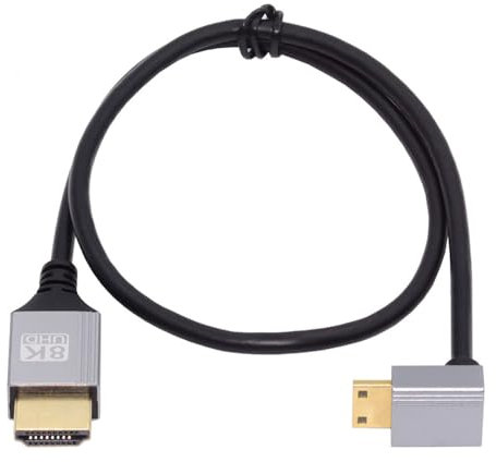 xiwai Ultradünnes HDTV-Kabel, 90 Grad nach unten abgewinkelt, Mini HDMI 2.1 Typ-A auf Typ-C 8K 4K, Hyper Super Flexible Slim Cord für Kamera HDTV, 0,5 m/1,5 Fuß