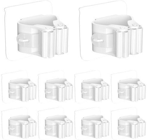 Chiluxendo 10 Pezzi Porta Scope Parete, Portascope da Muro Autoadesivo, Appendi Scope a Muro, Ganci per Scope, Mop Holder, Adatto per Bagno, Cucina, Giardino, Terrazza, Garage