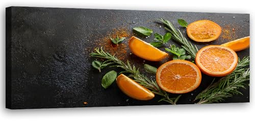 Feeby Leinwand Bilder - Bild Wohnzimmer - Orangen Früchte Gewürze - 120x40 1tlg - Deko Schlafzimmer Groß - Dekoration Canvas - Gemälde - Modern Wandbilder - Kunstdruck