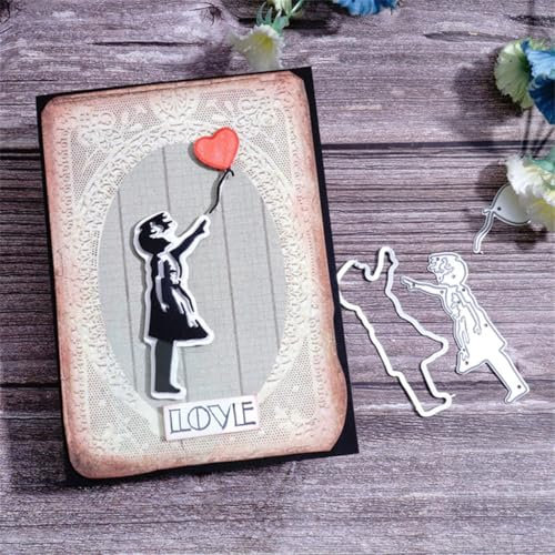 Sredwtk Mädchen Ballon Stanzschablonen Geburtstag Weihnachten Metall Prägeschablonen Stanzformen Schneiden für DIY Karte Sammelalbum Scrapbooking Fotoalbum Deko