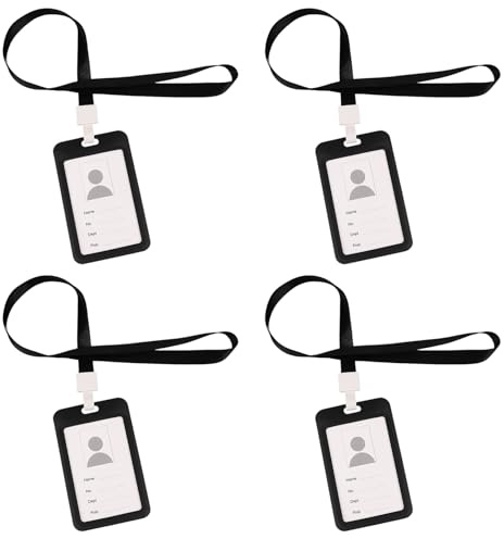 Lot de 4 porte-badges coulissants avec cordons verticaux pour carte de crédit, identité, travail, étudiant, noir