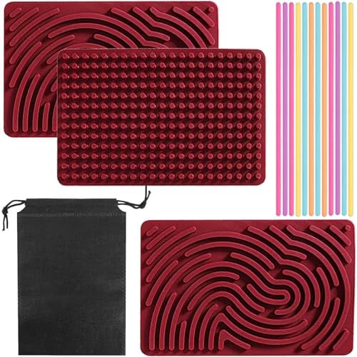 Sensory Activity Board, Silicone Fidget Toys, Push And Peel Waves, Silicone Calm Down Stress Relieving Sensory Board With Portable Travel Bag And 20 Colored Strings(Red)