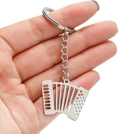 Feizikaw Kleine Schlüssel Edelstahl Metall Schlüsselanhänger Tasche Ornamente süße Akkordeon Mädchen einfache Anhänger Zubehör (3x2.3cm)